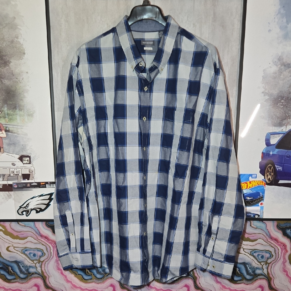 2XL Van Heusen Navy and White Plaid Shirt